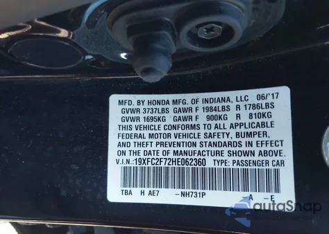 2017 Honda Civic Ex из США, поврежденный, VIN 19XFC2F72HE062360